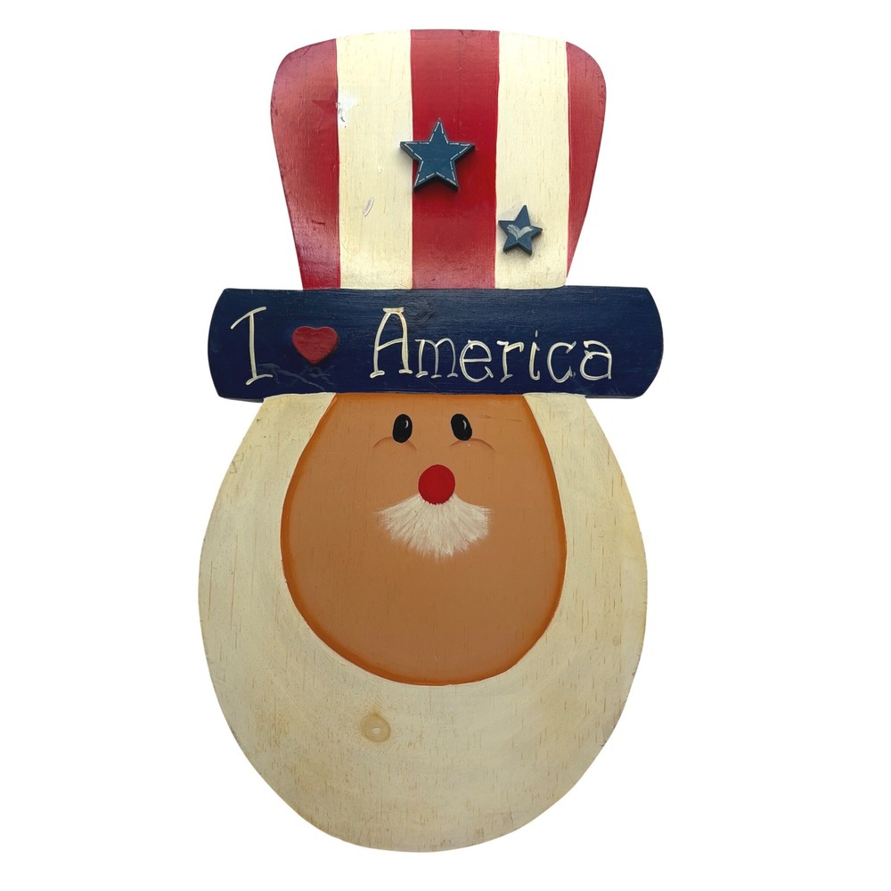 Patriotic Uncle Sam Wooden Wall Plaque I Heart America July 4th Decor‎ 15.5 Inch